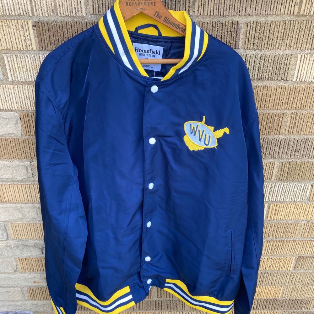 Homefield WVU West Virginia Mountaineers Varsity Bomber Jacket Mens 2XL Navy NWT